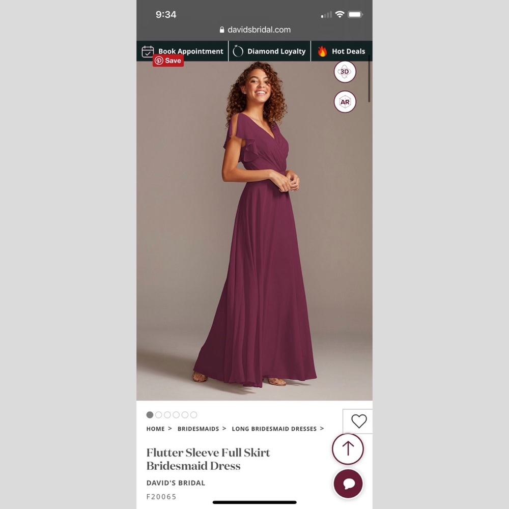 David’s Bridal F20065 Bridesmaid Dress, Wine